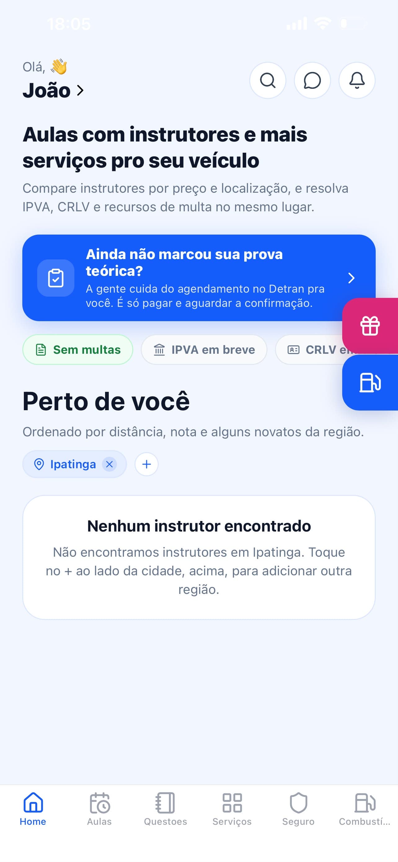 Tela inicial do app iTrevo